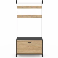 IDMarket Vestiaire d'entrée avec banc et meuble à chaussures style industriel* Bancs D'Entrée|Meubles À Chaussures