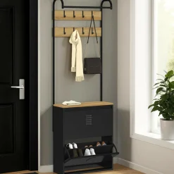 IDMarket Vestiaire d'entrée avec meuble chaussures 2 portes en métal noir* Meubles Noirs|Meubles À Chaussures