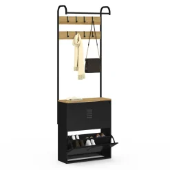 IDMarket Vestiaire d'entrée avec meuble chaussures 2 portes en métal noir* Meubles Noirs|Meubles À Chaussures