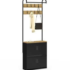IDMarket Vestiaire d'entrée avec meuble chaussures 2 portes en métal noir* Meubles Noirs|Meubles À Chaussures