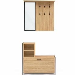 IDMarket Vestiaire d’entrée avec miroir et range-chaussures style industriel* Vestiaires Et Meubles D'Entrée
