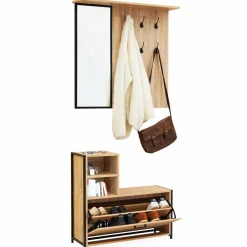 IDMarket Vestiaire d’entrée avec miroir et range-chaussures style industriel* Vestiaires Et Meubles D'Entrée