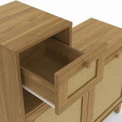 IDMarket Vestiaire d'entrée avec miroir, placard à chaussure et rangements en bois effet naturel cannage* Meubles Hauts|Collection Cannage