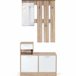 IDMarket Vestiaire d’entrée avec miroir, porte-manteaux et range-chaussures en lot* Meubles Hauts|Collection Design