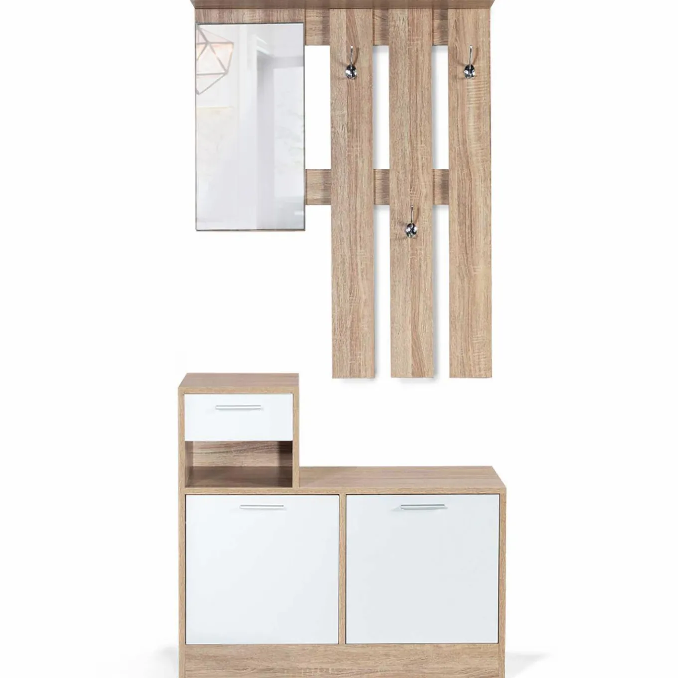 IDMarket Vestiaire d’entrée avec miroir, porte-manteaux et range-chaussures en lot* Meubles Hauts|Collection Design