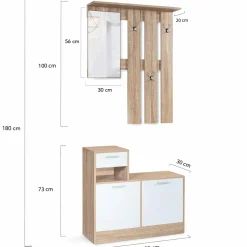 IDMarket Vestiaire d’entrée avec miroir, porte-manteaux et range-chaussures en lot* Meubles Hauts|Collection Design