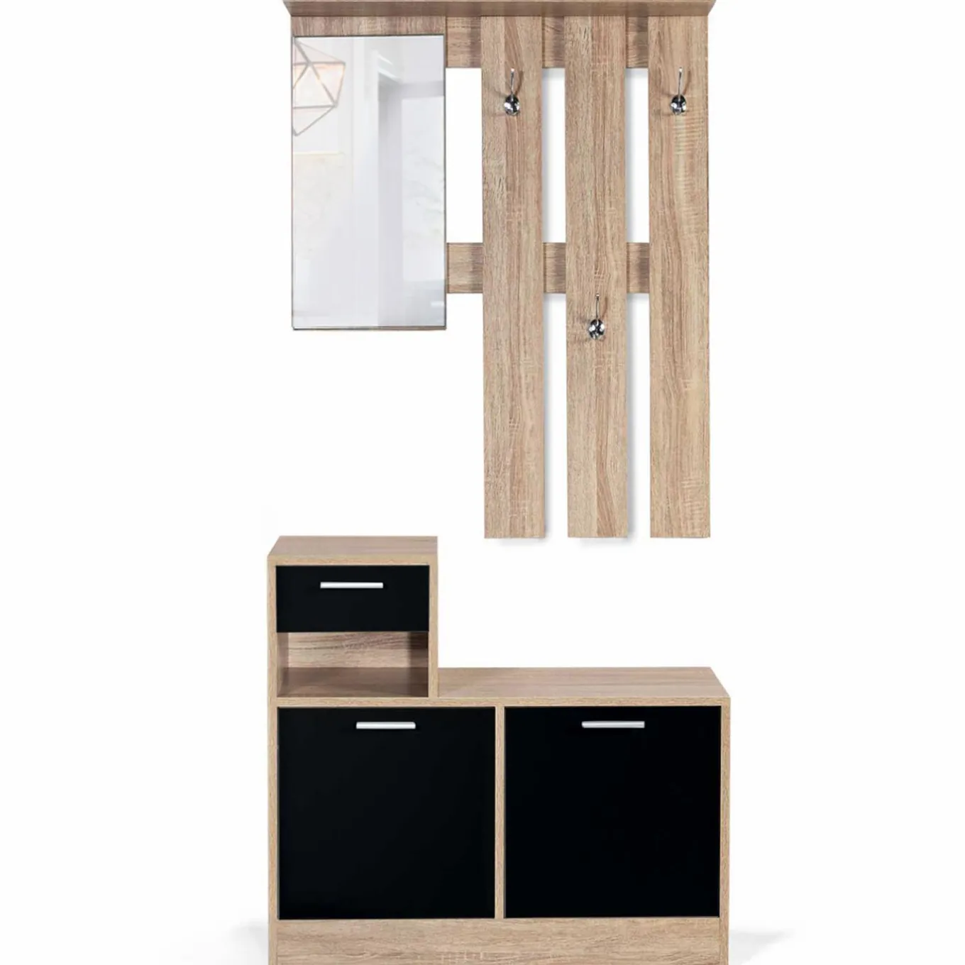 IDMarket Vestiaire d'entrée avec miroir, porte-manteaux et range-chaussures* Meubles Hauts|Collection Design