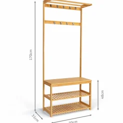IDMarket Vestiaire d’entrée en bambou avec portant à vêtements et chaussures* Meubles Hauts|Collection Bambou