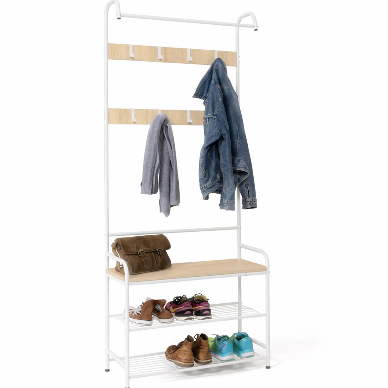 IDMarket Vestiaire d'entrée industriel bois et métal blanc* Vestiaires Et Meubles D'Entrée