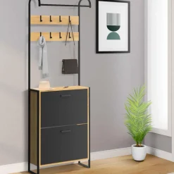 IDMarket Vestiaire d'entrée meuble chaussures 2 portes bois et noir* Vestiaires Et Meubles D'Entrée