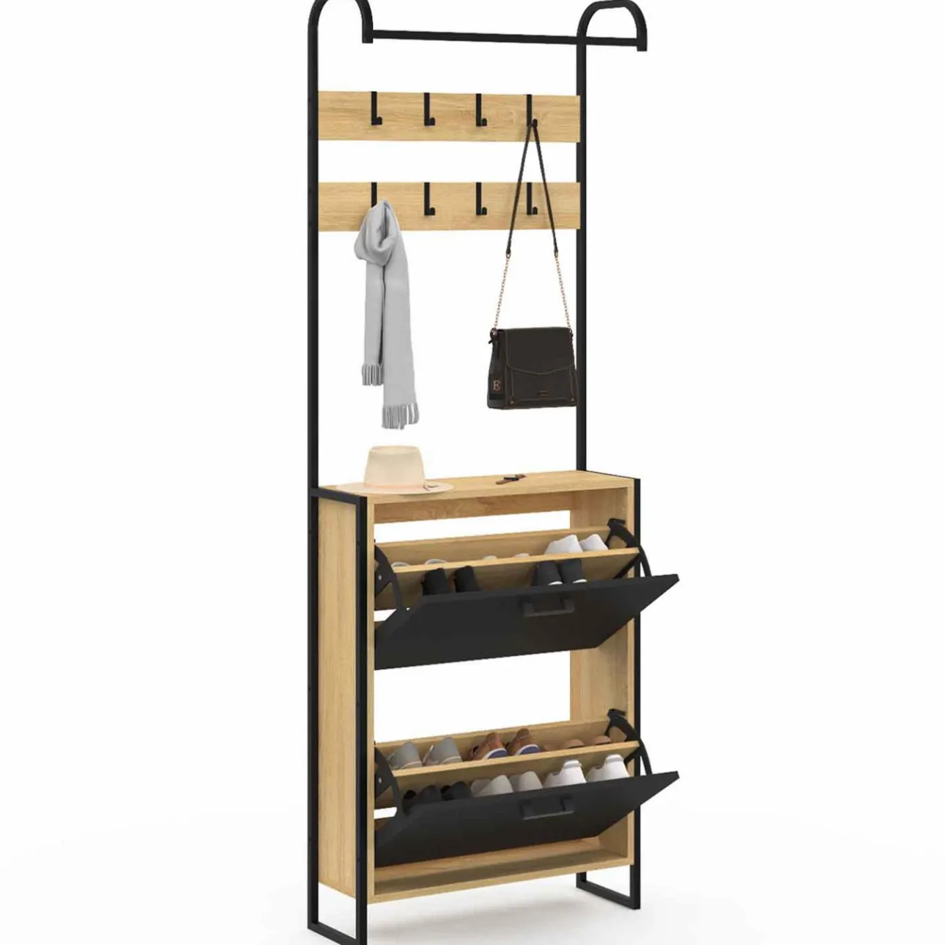 IDMarket Vestiaire d'entrée meuble chaussures 2 portes bois et noir* Vestiaires Et Meubles D'Entrée