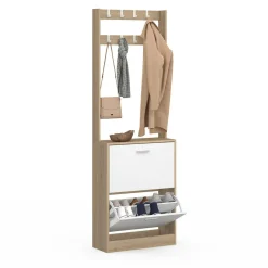 IDMarket Vestiaire d'entrée meuble chaussures 2 portes effet bois et blanc* Meubles À Chaussures|Vestiaires Et Meubles D'Entrée