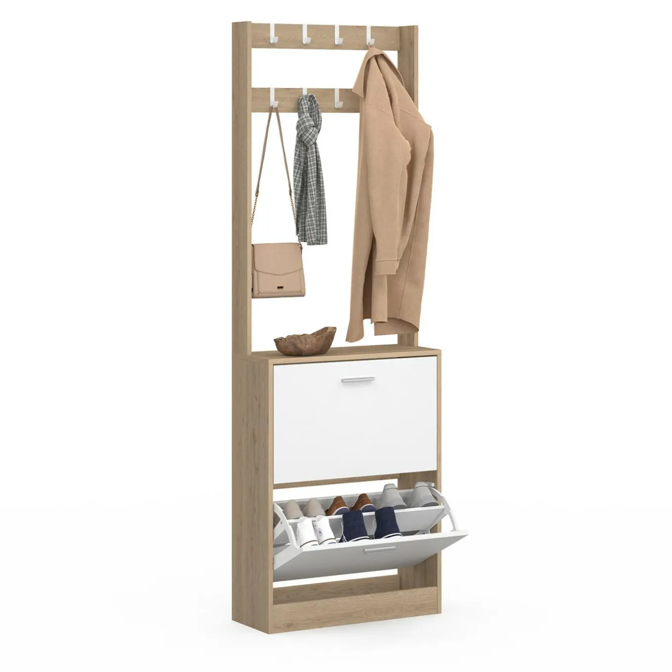 IDMarket Vestiaire d'entrée meuble chaussures 2 portes effet bois et blanc* Meubles À Chaussures|Vestiaires Et Meubles D'Entrée