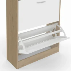 IDMarket Vestiaire d'entrée meuble chaussures 2 portes effet bois et blanc* Meubles À Chaussures|Vestiaires Et Meubles D'Entrée