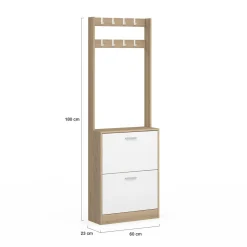 IDMarket Vestiaire d'entrée meuble chaussures 2 portes effet bois et blanc* Meubles À Chaussures|Vestiaires Et Meubles D'Entrée