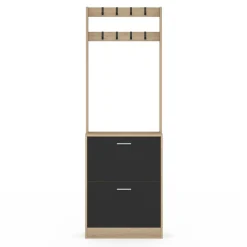 IDMarket Vestiaire d'entrée meuble chaussures 2 portes effet bois et noir* Meubles À Chaussures|Vestiaires Et Meubles D'Entrée