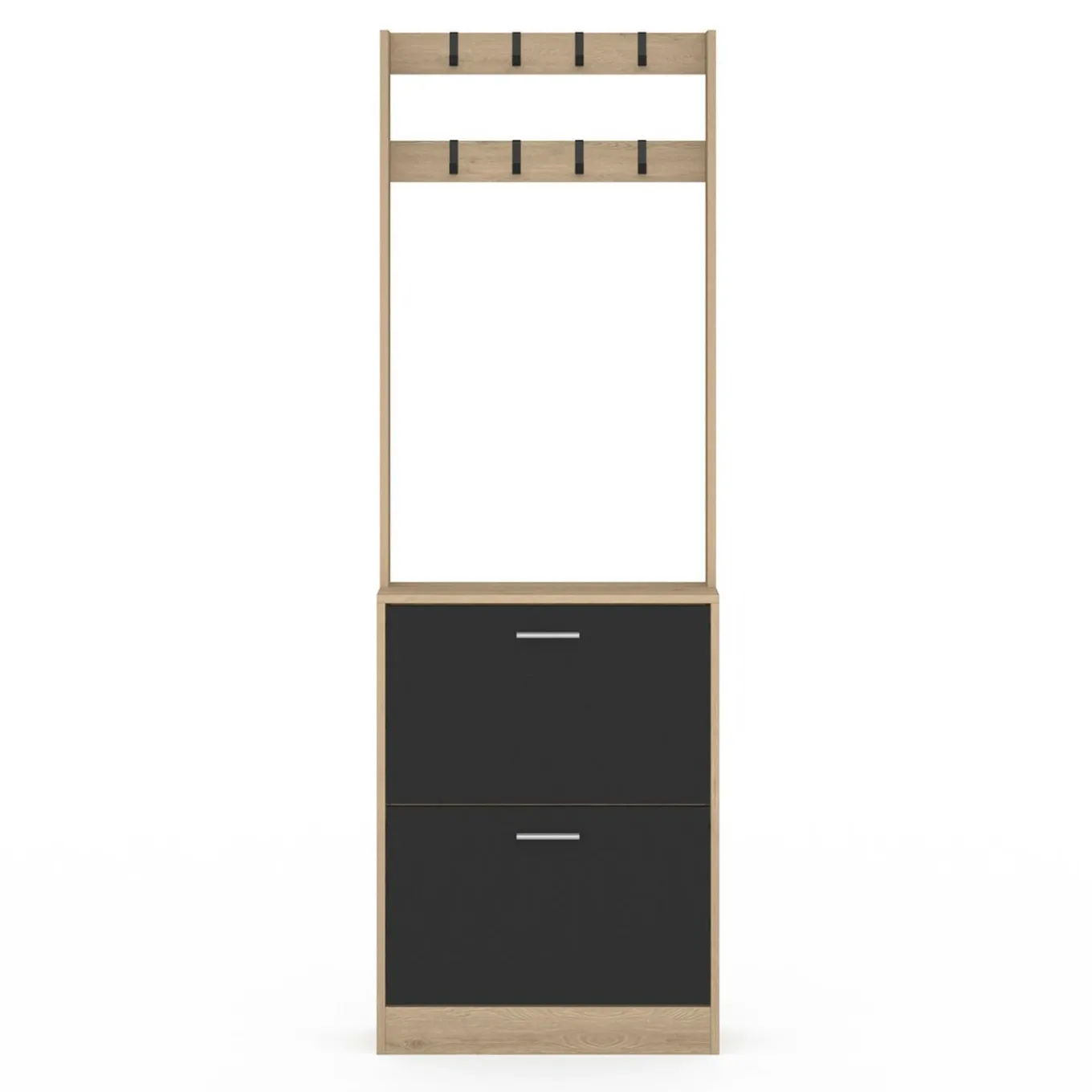 IDMarket Vestiaire d'entrée meuble chaussures 2 portes effet bois et noir* Meubles À Chaussures|Vestiaires Et Meubles D'Entrée