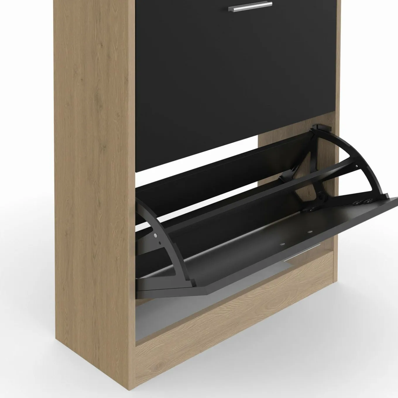 IDMarket Vestiaire d'entrée meuble chaussures 2 portes effet bois et noir* Meubles À Chaussures|Vestiaires Et Meubles D'Entrée