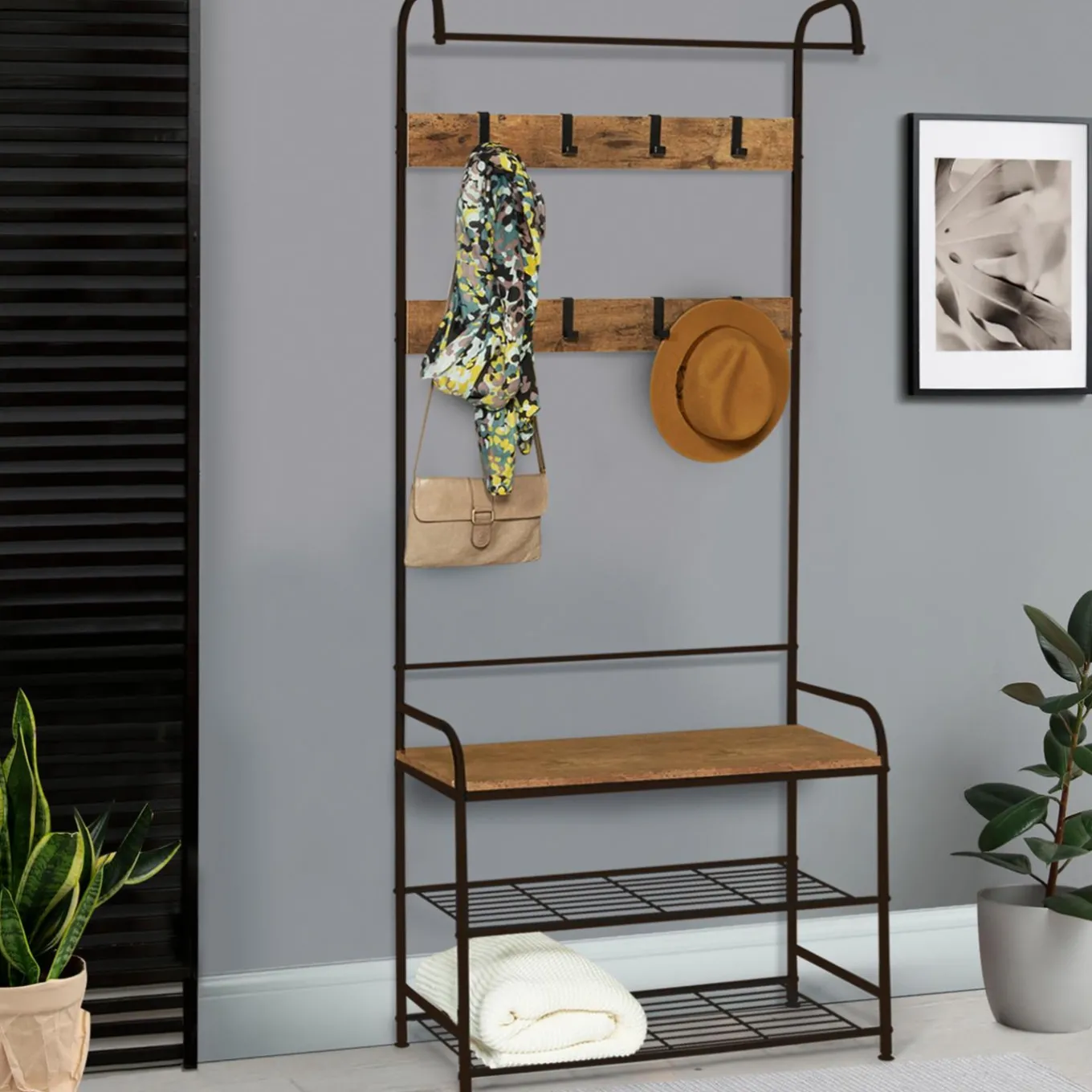 IDMarket Vestiaire d’entrée style industriel avec banquette* Meubles Hauts|Collection Industrielle