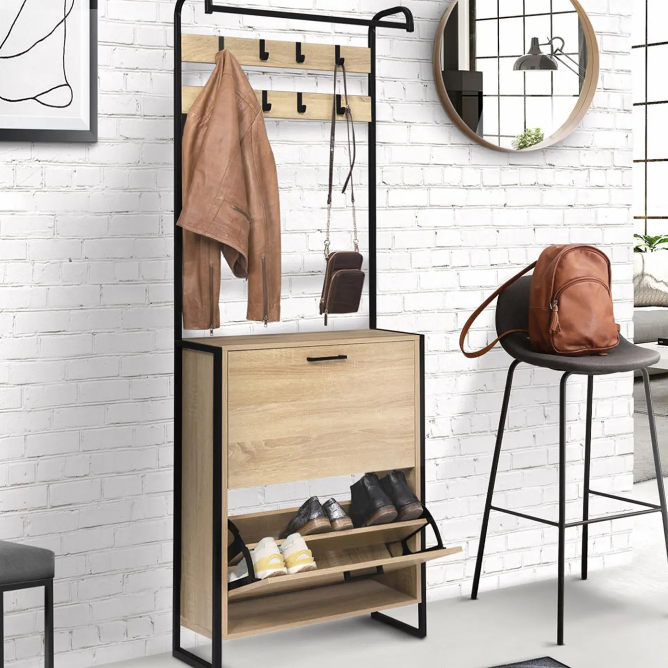 IDMarket Vestiaire industriel bois et métal noir* Meubles En Bois|Collection Industrielle