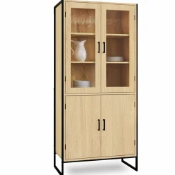 IDMarket Vitrine buffet haut industriel 176 cm avec portes et étagères* Meubles Hauts|Collection Industrielle
